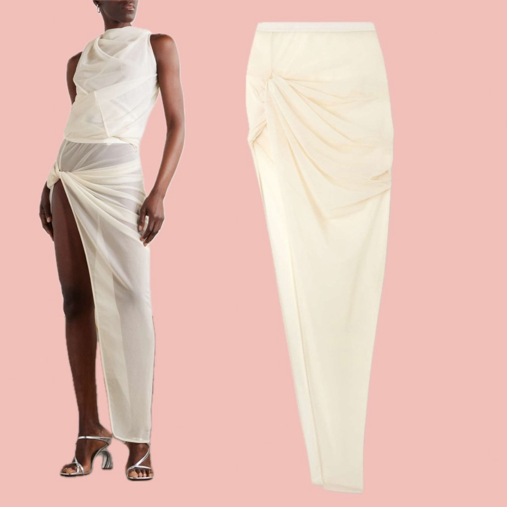 Rick Owens Lilies sheer draped mesh skirt Dove white size 40 IT